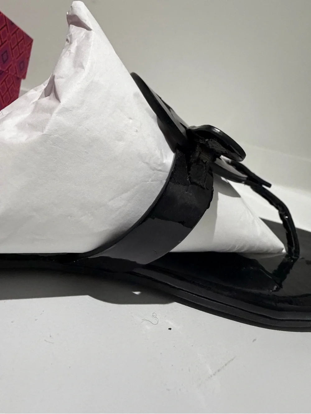 Tory Burch Black Patent Miller Logo Thong Sandals